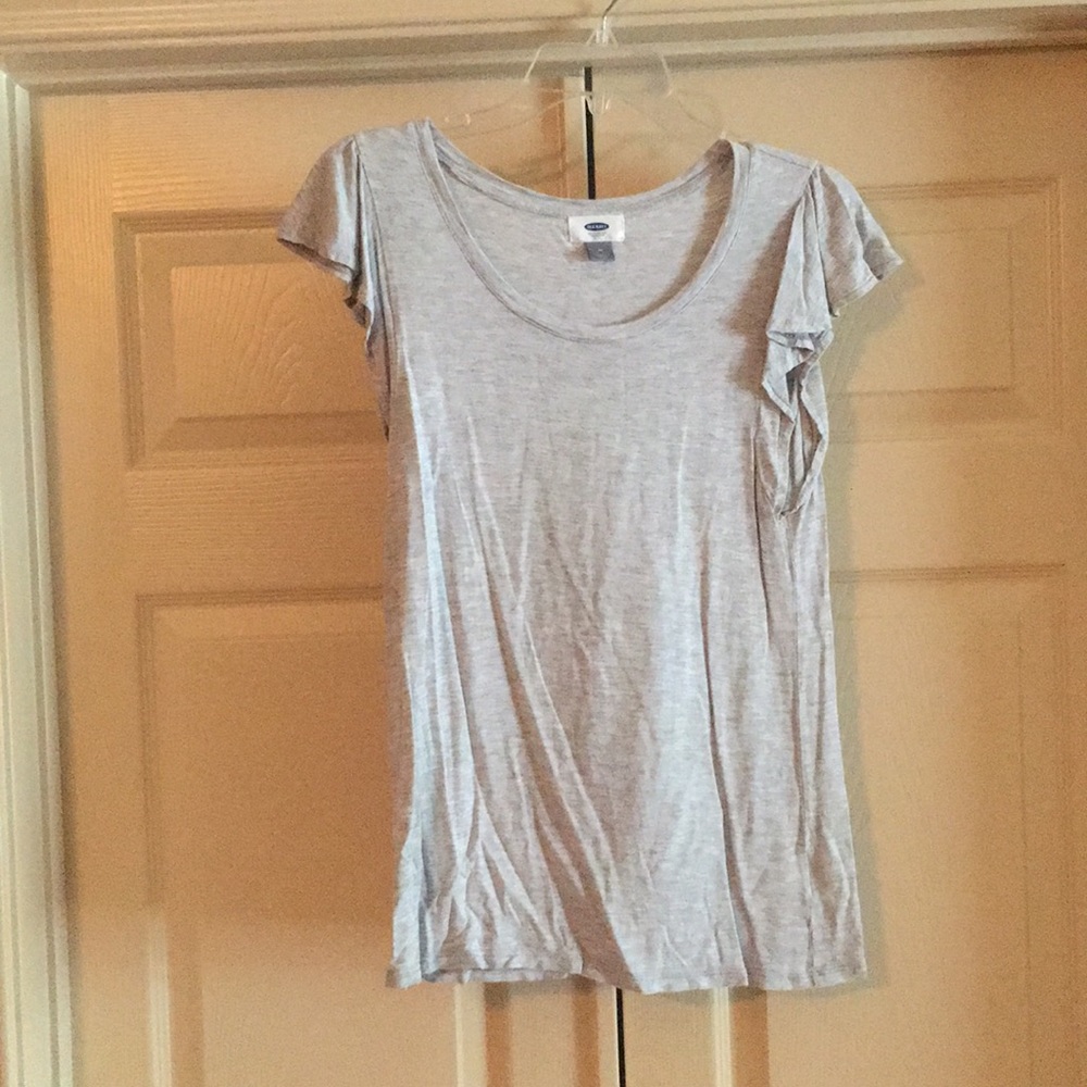 Light Gray T-shirt with Ruffles Sleeves